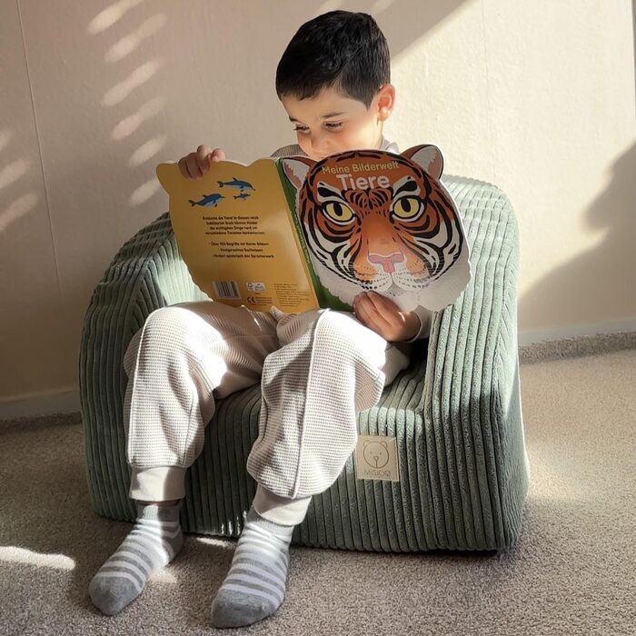 Дитяче крісло MISIOO від 1 року - Преміальне дитяче крісло, стійке та м&39яке, з ергономічною м&39якою підкладкою, 40x53x36 см - Дитяче крісло від 1 року, зелений вельвет