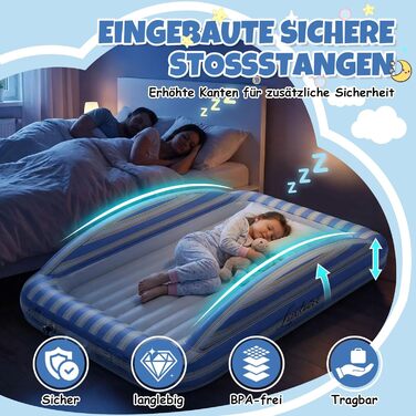 Дорожнє ліжечко/дитяче ліжко з електричним повітряним насосом - Надувне дитяче ліжко з піднятими захисними бортиками, м&39якою флокованою поверхнею, портативне для подорожей, ночівлі та домашнього використання (1 особа)