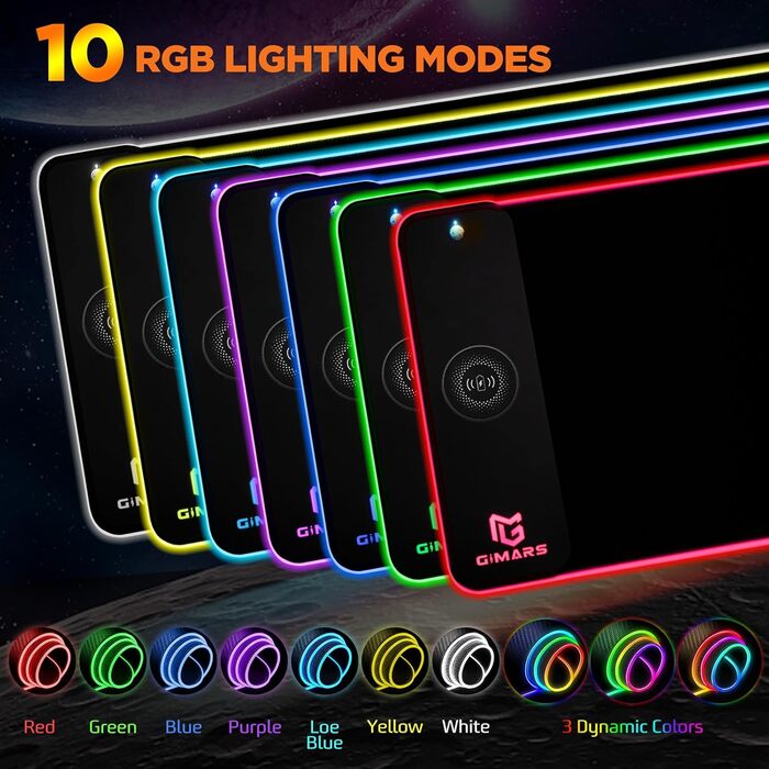 Килимок для миші Gimars Upgrade Gaming RGB, бездротова швидка зарядка 15 Вт, 800x300x5 мм, XXL килимок для миші з 10 кольорами світлодіодного підсвічування, великий світлодіодний килимок для миші, ігровий аксесуар з гладкою поверхнею, нековзна гумова осно