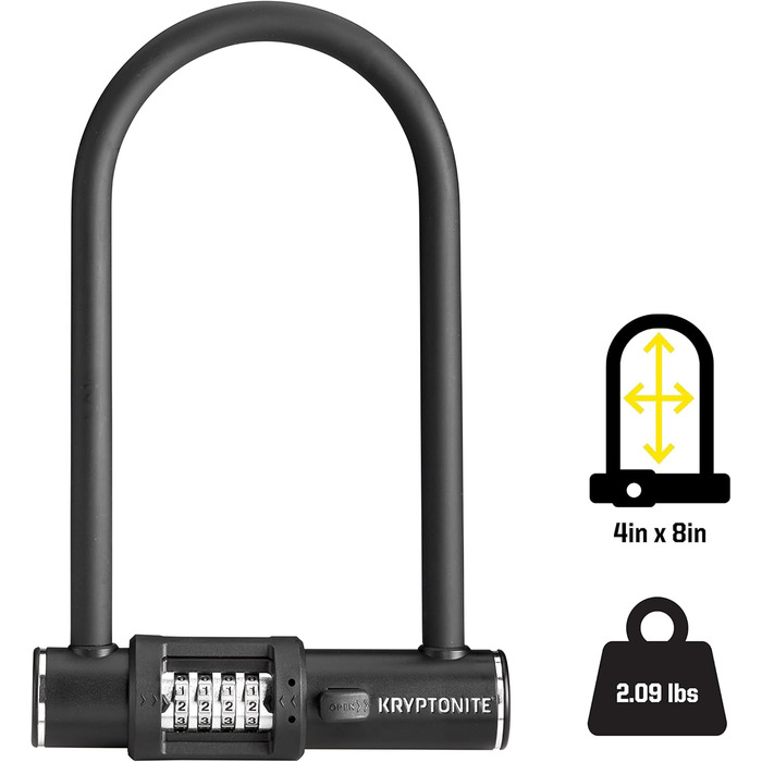 Велосипедний замок U-подібний Kryptonite Combo Standard 12 мм з кодовим замком, протиугінний для велосипедів та скутерів