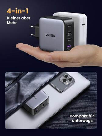 Зарядний пристрій GaN USB C Блок живлення 4 порти Зарядний пристрій PD з PPS сумісний з MacBook Pro, iPhone 16 Pro Max/16 Pro/15 P