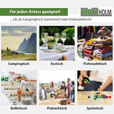 Садовий стіл TRUTZHOLM, стіл для розпродажу, обідній стіл, стіл для пивного намету, розкладний стіл, білий, 180 x 75 x 74 см, складаний, кемпінговий стіл, стіл для вечірок на 8 осіб з ручкою для перенесення