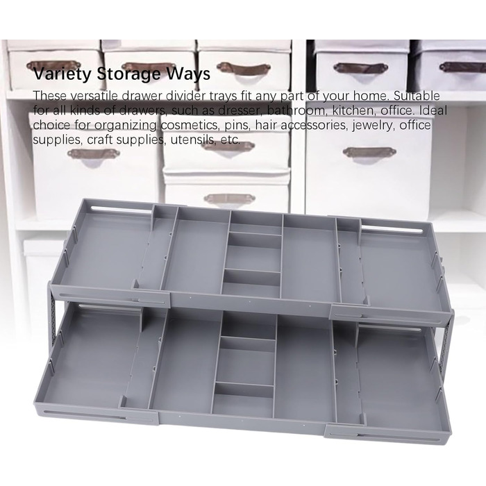 Органайзер для косметики, складаний контейнер різних розмірів, розширюваний настільний лоток для ювелірних виробів, канцелярського приладдя, аксесуарів для волосся, пластиковий (2 яруси) для повсякденного використання
