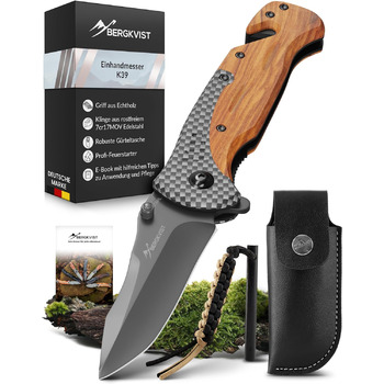 Складаний ніж BERGKVIST K39 (одноручний ніж) з лісової деревини для активного відпочинку та виживання - гострий кишеньковий ніж 3-