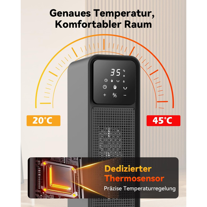 Енергозберігаючий вентилятор-обігрівач, керамічний PTC вентилятор-обігрівач потужністю 2200 Вт, тихий з дистанційним керуванням, електричний обігрівач з 4 режимами, 12-годинний таймер, термостат, режим ECO, коливання 70, захист від перегріву та перекиданн