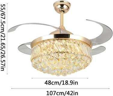 Тихий вентиляторний світильник Кришталевий стельовий вентилятор з пультом дистанційного керування Сучасна висувна стельова люстра
