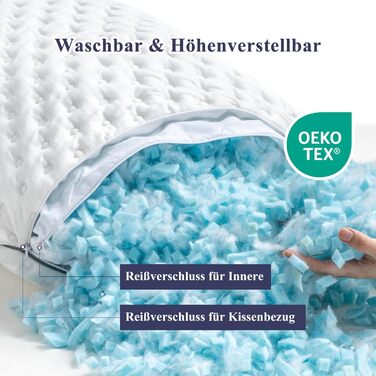 Подушка BedStory з піни з ефектом пам&39яті, регульована по висоті 40x80, подушка з подрібненої піни з ефектом пам&39яті, сертифікована Oeko-Tex подушка для підтримки шиї для сну на спині та боці, чохол, який можна прати, комплект з 2 шт.