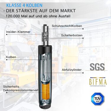 Газова пружина, газова пружина для офісних крісел 1000 фунтів (450 кг) Газова пружина для обертових крісел, підходить для офісних крісел та стільців, регульована висота газової пружини 290 мм-430 мм для офісних крісел, висока вантажопідйомність (чорна)