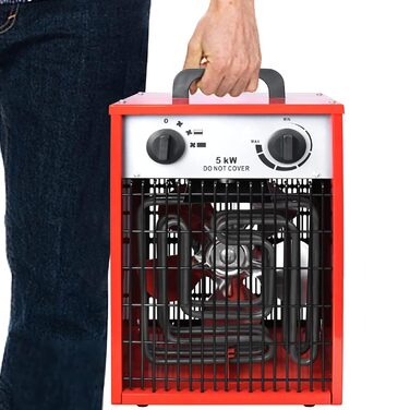 Електричний вентилятор-обігрівач потужністю 5 кВт, 400 В, з кабелем живлення 1,4 м, електричний обігрівач, будівельний обігрівач, 4 режими нагріву, захист від перевантаження для промислових та будівельних майданчиків