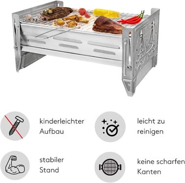 Кемпінговий гриль VENTON 26,8 x 40,2 x 19,8 см (Д x Ш x В) Складаний та портативний міні-гриль Практичний дорожній гриль зі знімною решіткою для гриля Міцний складаний гриль з нержавіючої сталі Портативний гриль для вулиці