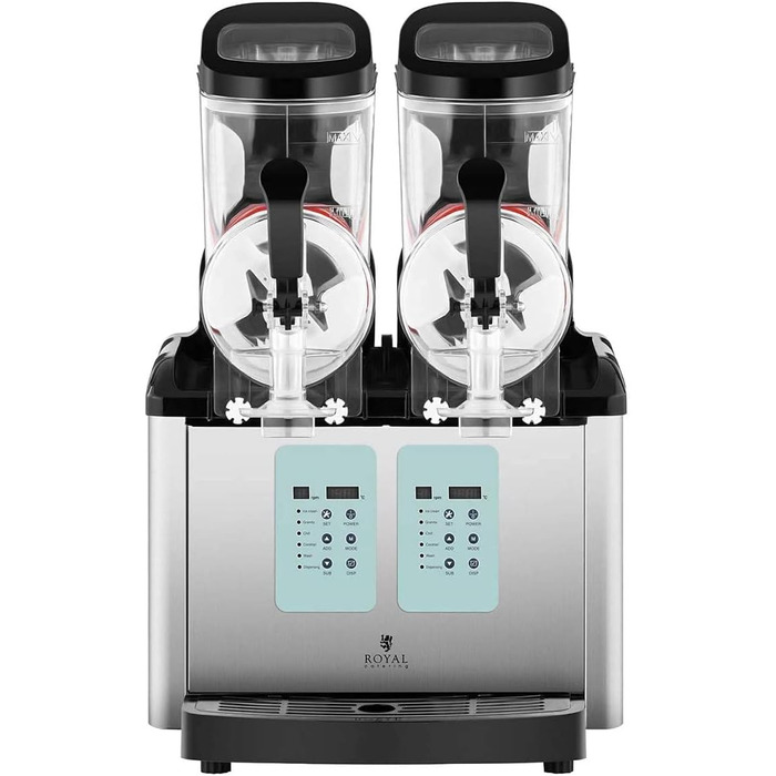 Машина для виробництва м'якого морозива Royal Catering Slush Ice Maker RCSL 2/6ICE (2 x 6 л, 450 Вт, 20-10 C, сучасний дисплей керування, без BPA, 6 функцій, LED-дисплей керування)
