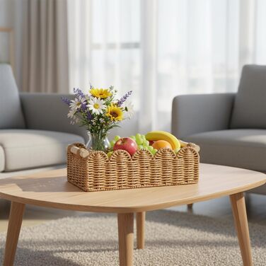 Набір із 2 плетених кошиків для зберігання, кошики для зберігання в стилі макраме бохо з ручками, декоративний органайзер для стільниці ручної роботи з тканого матеріалу для спальні, вітальні, ванної кімнати (світло-коричневий)