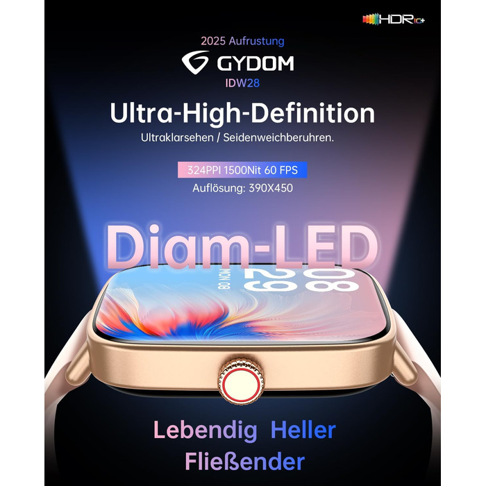 Жіночий смарт-годинник Gydom з функцією телефону 1,85 дюйма HD 2 браслети фітнес-годинник фітнес-трекер серцевого ритму/SpO2/сон/IP68 водонепроникний спортивний годинник крокомір для Android iOS рожевий 1,85 рожевий