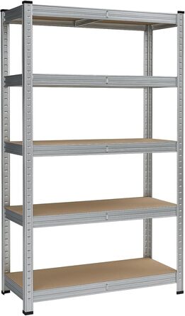 Надміцний стелаж RODO, комплект з 2 шт., підвальний стелаж, стелаж для зберігання, 40 x 90 x 180 см, стелаж зі сталевою рамою, вантажопідйомність до 875 кг кожен, 5 регульованих полиць, сріблястий