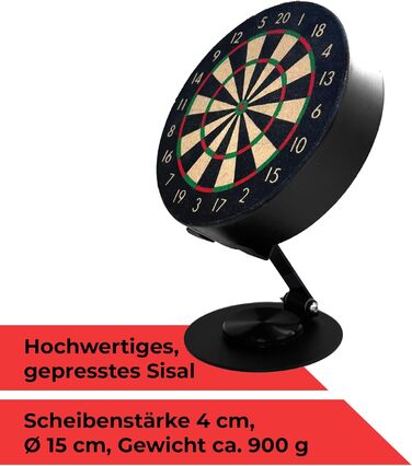 Міні-мішень для дартсу Karella Bulli, мініатюрна мішень для дартсу Ø 15 см з регульованою металевою підставкою, комплект включає 6 міні-дартиків (сталь), для дому, столу, декору, подарунка