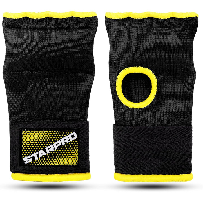 Внутрішній чохол для рукавичок Starpro Padded EVA Еластичний бавовняний чохол Чорний Захист кулаків та кісточок пальців для боксу, спарингу, муай-тай, кікбоксингу, ММА, бойових мистецтв, тренажерного залу та бійок, чорний/жовтий, M
