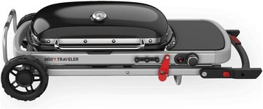 Газовий гриль Weber Traveler портативний складаний гриль на колесах з автоматичним замком кришки та вбудованим термометром, 1 пальник, ширина 111 см, площа гриля 2065 см, чорний (2026)