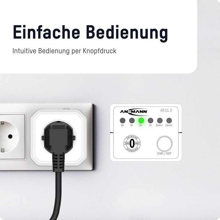 Розетка ANSMANN з таймером, перемикається енергозберігаюча розетка з таймером зворотного відліку для прасок, кавомашин, пральних машин і т.д. (проміжок часу можна вибрати вимикачем) - 2 шт., Aes1 - білий