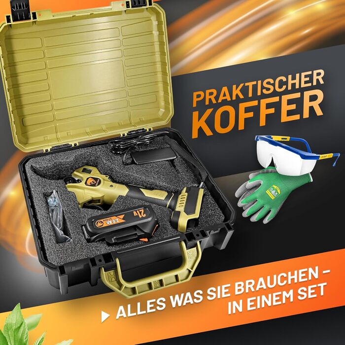 Акумуляторні садові ножиці GRNTEK 21V 2Ah безщіткові, електричні садові ножиці, живлення від акумулятора до 30 мм, безщітковий двигун 400 Вт, лезо SK5, сумісні з Makita, повний комплект у футлярі