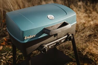 Газовий гриль Enders Camping EXPLORER NEXT PRO, лита алюмінієва кришка, термометр для гриля, гриль, приготування, функція випікання, 2 конфорки з нержавіючої сталі, невеликий балконний гриль для пікніка, лита алюмінієва ванна для гриля 2102