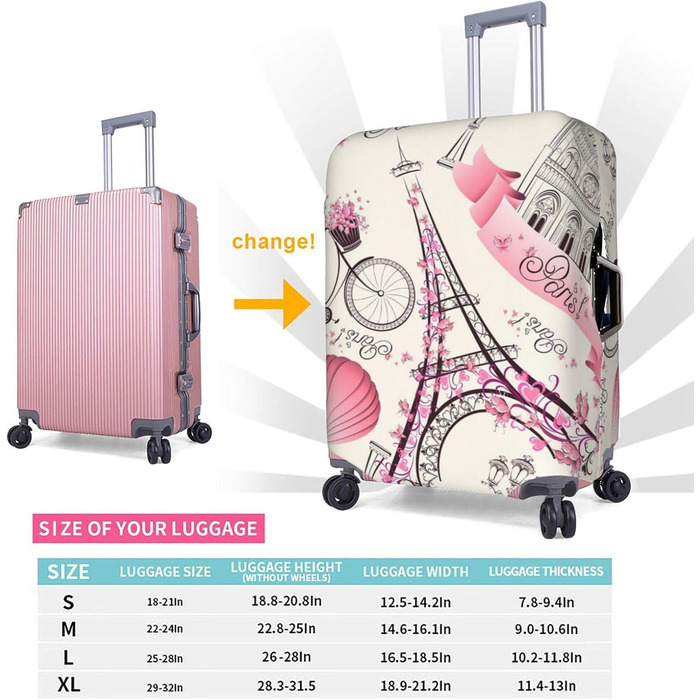 Чохол для валізи Паризький Ейфелевий вежа - еластичний, миючий, захист від подряпин для дітей та дорослих (45.7-53.3 см)