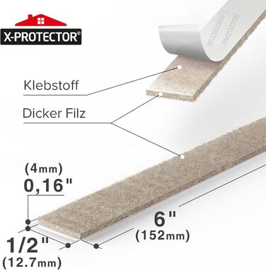 Фетрові самоклеючі смужки для захисту підлоги 20 шт. 152×12,7 мм X-Protector