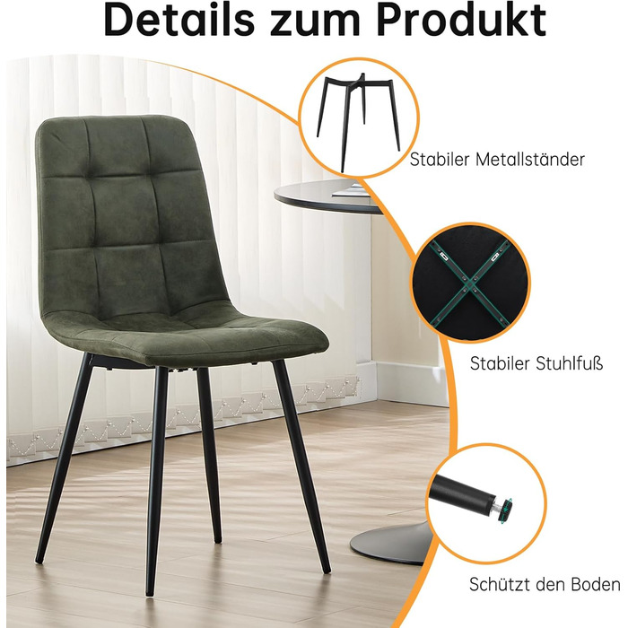 Обідні стільці, комплект з 4 шт. , кухонні стільці з металевою основою, для їдальні, вітальні, кухні, спальні та зони прийому гостей - Green 4 Green