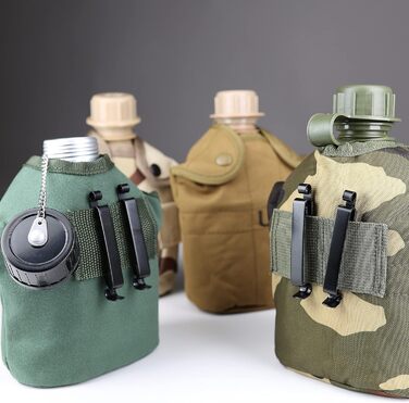 Алюмінієва фляга Ganzoo 1 літр, включаючи чашку для пиття (контейнер для приготування їжі), пляшка Збройних сил Німеччини/алюмінієва дорожня пляшка тканинна сумка Збройні сили Німеччини Зелений срібний / Зелений Збройні сили Німеччини