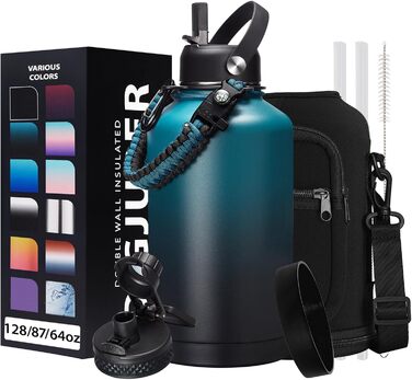 Ізольована пляшка для води з соломинкою - 1,8-літрова колба-термос з нержавіючої сталі з соломинкою для носика, кришкою, паракордо