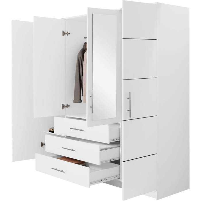 Шафа з орними дверима Bado 4D, шафа з дзеркалом, шухлядами та дзеркальними дверима, елегантна шафа для спальні, молодіжна кімната (графіт)