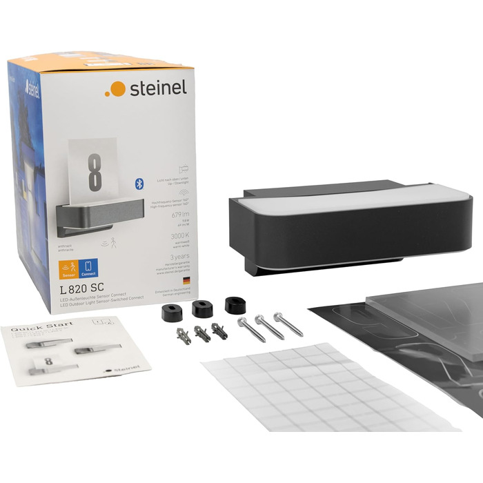 Світлодіодний вуличний світильник Steinel L 820 SC антрацит, 9,8 Вт, 679 лм, з місцем для номера будинку, датчик руху iHF 160, підтримка Smart Home (керування через додаток), алюміній