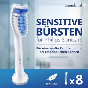 Чутливі насадки demirdental підходять для змінних щіток Philips Sonicare, м'які насадки для чутливих зубів, білі, HX6058, 8 шт.