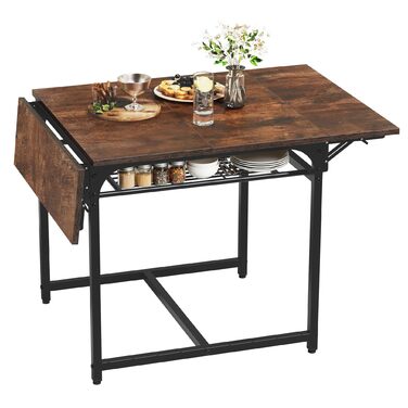 Розкладний обідній стіл YITAHOME, розсувний відкидний стіл з тримачем для зберігання та 4 регульованими ніжками, для 2-6 осіб, 120 x 78 x 75 см, рустикальний коричневий та чорний