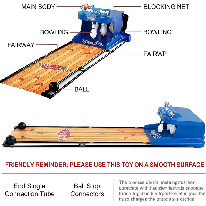 Електронний боулінг для домашнього використання - Складаний аркадний автомат з автоматичним налаштуванням кеглей, світлодіодним дисплеєм та звуком - Портативне спортивне обладнання для відпочинку та офісу, вечірок та заходів (2 м/6 футів)