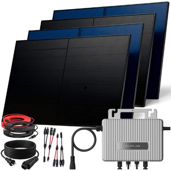 Балконна електростанція SUNNIVA 2000 Вт ДВОХФАЗІАЛЬНА FULLBLACK з інвертором Ecoflow 800 Вт, фотоелектричною сонячною системою, 4 сонячними модулями зі скла по 500 Вт, включаючи кабель 5 м, Bluetooth WIFI, повний комплект