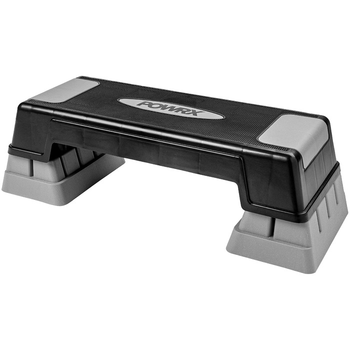 Аеробний степер POWRX 12/17/24 см (3 рівні) сірого кольору Степер з регульованою висотою та нековзним покриттям для аеробіки, гімнастики та фітнесу Домашня степ-лава чорного/сірого кольору