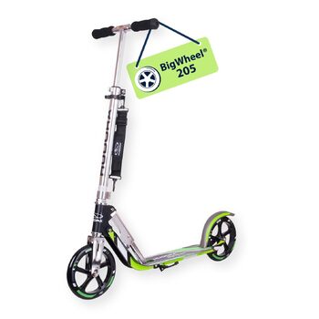 Самокат HUDORA BigWheel 205 стабільний алюмінієвий міський самокат, складаний, з регулюванням висоти та підніжкою, для дітей та дорослих (до 100 кг), сіро-зелений