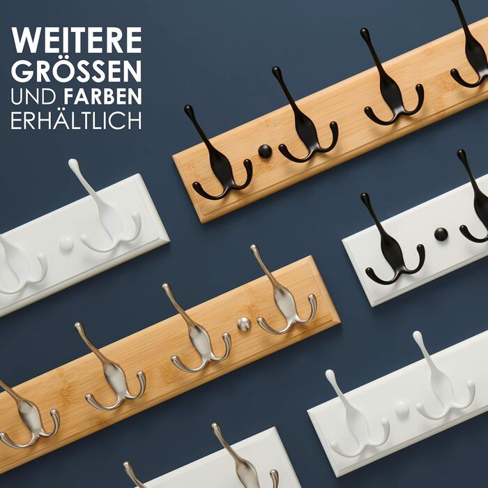 Гачки для одягу дерево - вішалка дерев'яна з 6 гачками чорного кольору - 59 см - гачки для одягу настінні - настінна вішалка для п