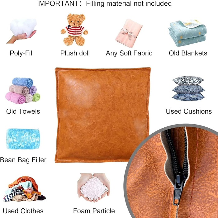 Пуф Louis Donn з чохлом для пуфа, квадратним сидінням, підніжкою, кобурою, пуфом зі штучної шкіри без наповнення, підніжкою для використання в приміщенні та на вулиці, 45x45x45 см (коричневий) (ТІЛЬКИ чохол) помаранчевий