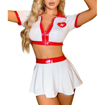 Нижня білизна VicSec Sexy Ladies Nurse Cosplay Party Глибокий V-подібний виріз Костюм медсестри Косплей Рольова гра Уніформа медсестри Костюм Уніформа медсестри 3 Style Style B-white