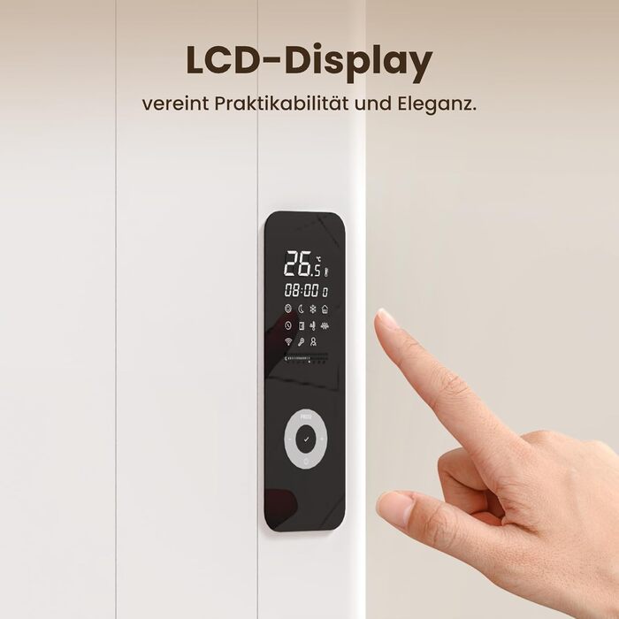 Електричний конвекторний обігрівач EMKE, енергозберігаючий, настінний, 1000 Вт, з РК-дисплеєм, тижневим таймером, пультом дистанційного керування, білий