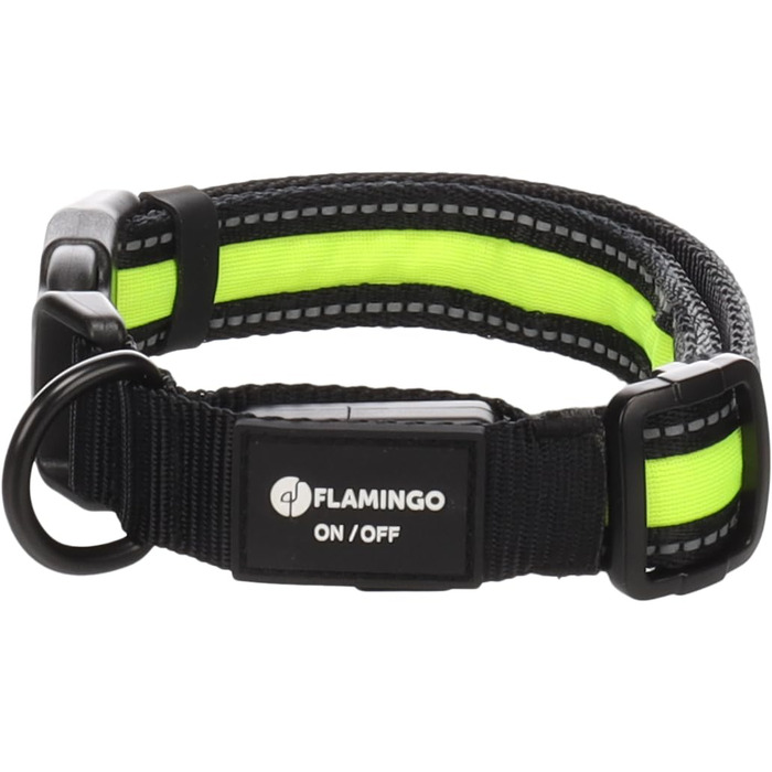 Нашийник для собак Flamingo Flitzy нейлоновий з LED підсвіткою, чорно-жовтий 35-50 см x 25 мм x 5 мм