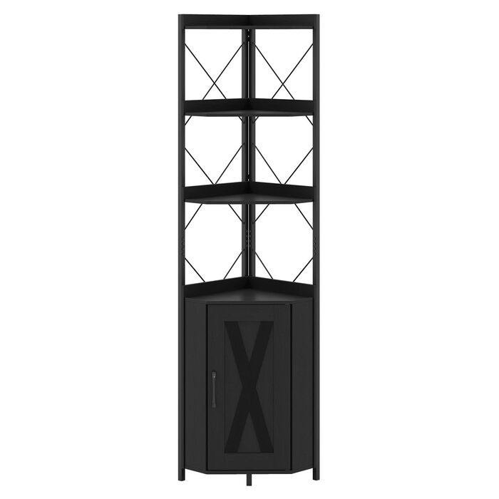 Кутова стелажна тумба GIANTEX з шафою та 6 полицями, кутова шафа заввишки 180 см з 5-ярусними регульованими полицями, окремостояча кутова вітрина з дверима, полиця для зберігання в індустріальному стилі (чорна)
