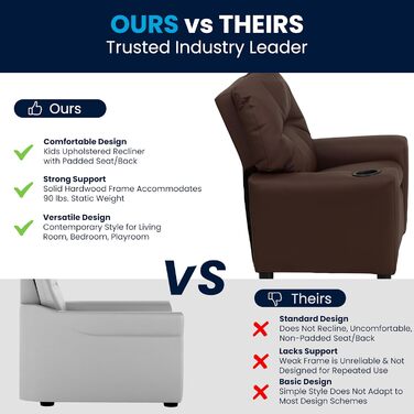 Дитяче крісло Flash Furniture, сучасне, з підсклянником, шкіра, коричнева LeatherSoft