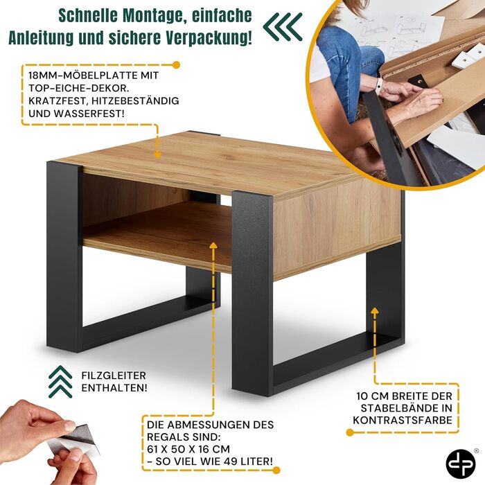 Журнальний столик для дивана Невеликий журнальний столик з чорного дуба з місцем для зберігання Сучасний журнальний столик Журнальний столик Невеликий столик Журнальний столик шириною 65 см Міцний журнальний столик з чорного дуба