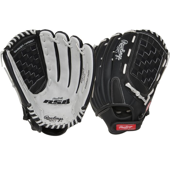 Рукавички для софтболу Rawlings RSB Slowpitch Series для правої руки, 14 дюймів - плетені, чорні/сірі