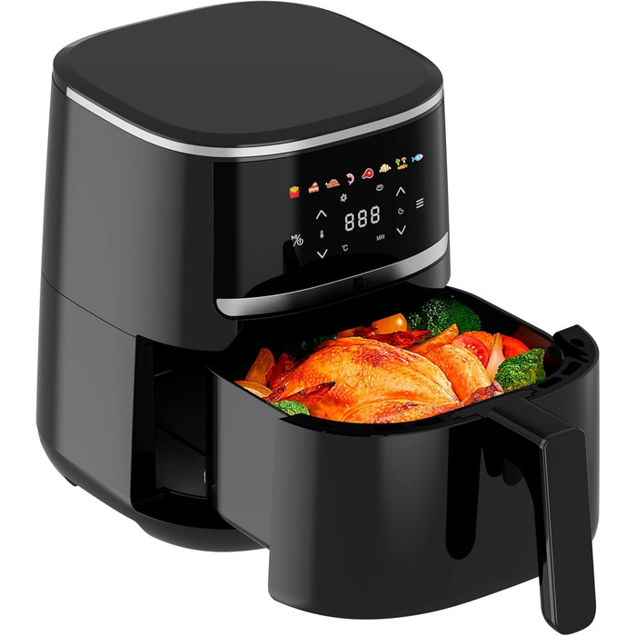 Літра, фритюрниця з цифровим сенсорним дисплеєм, 1500 Вт, регулювання 80-200, 8 програм, включаючи брошуру з рецептами 4,3 літра Компактний (компактний), 4,3