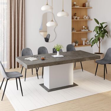 Розкладний прямокутний обідній стіл Eden, на 6-10 осіб, бетонний та білий, 160-200 см