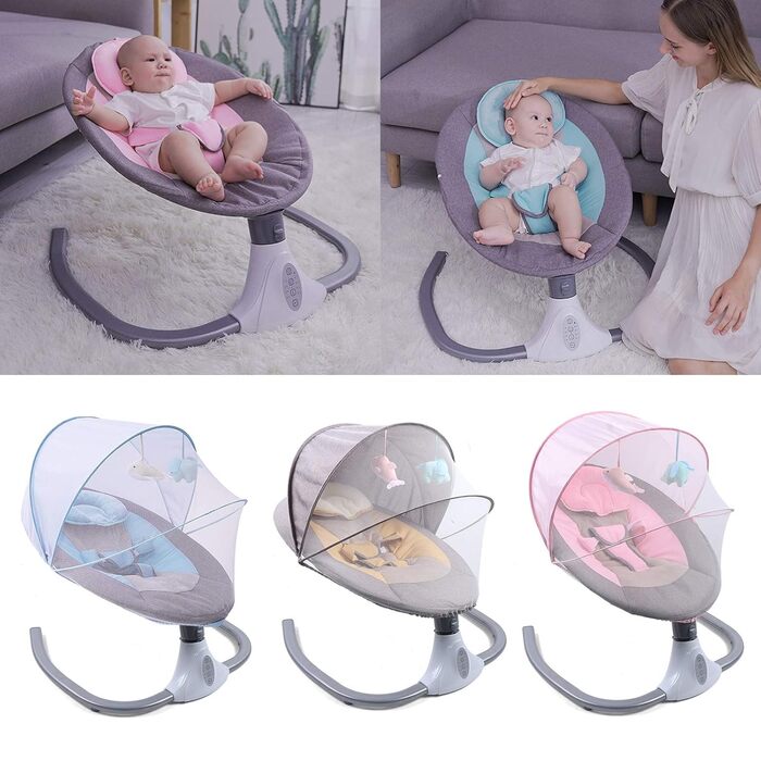 Дитяче крісло-гойдалка Baby Bouncer для 0-12місяців 3-12 кг, вбудований MP3-плеєр на 12 музичних інструментів, електричні дитячі гойдалки з музикою, складні, знімні та миються (синій)