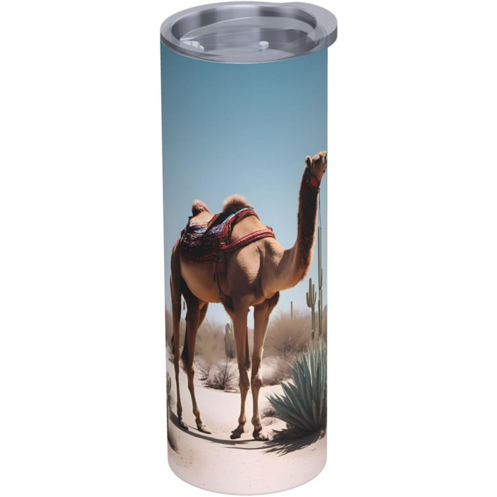 Кухоль з прямою трубочкою, 590 мл, пустельний мотив, милий верблюд, принт, дорожній кухоль, підходить для кемпінгу, офісу та дому